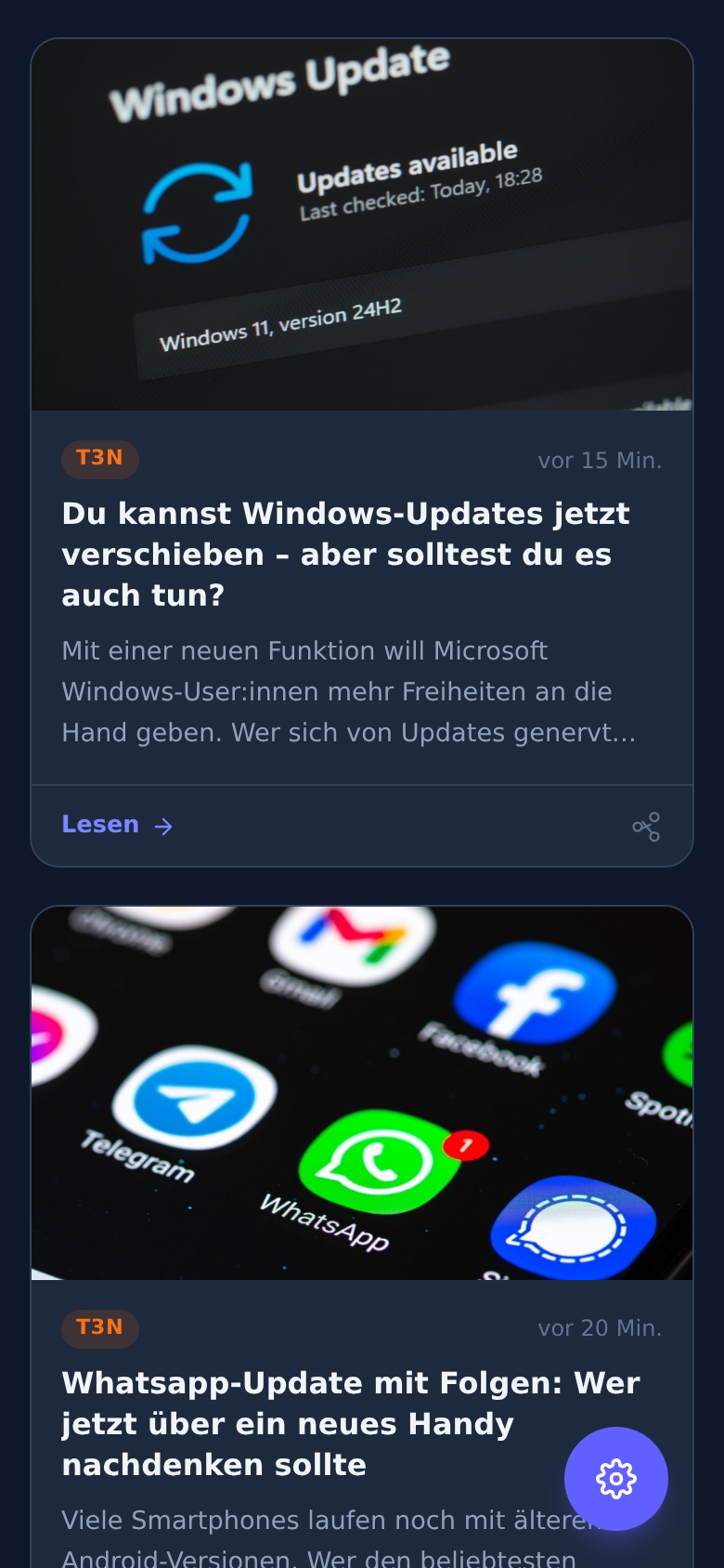 News on phone — dark mode